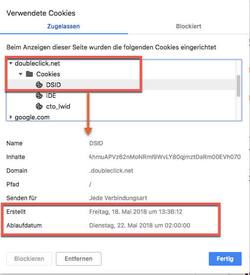 Hier könnt Ihr im Chrome Browser gesetzte First- und Third Party Cookies analysieren