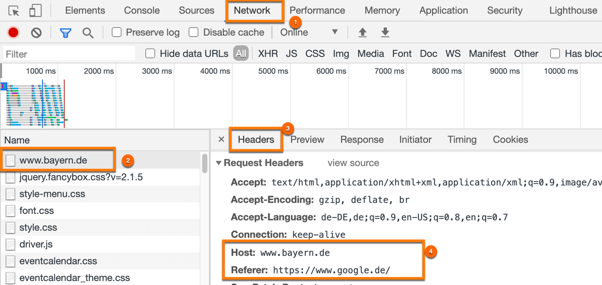 Referrer Daten in den Google Chrome Entwicklertools analysieren