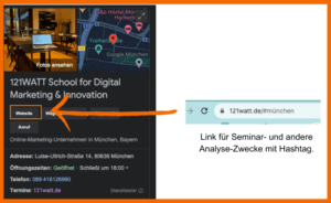 UTM-Parameter - Unternehmenseintrag München mit Hashtag