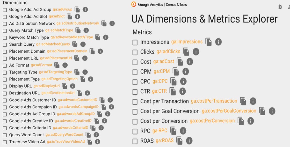 Google Ads Dimensionen und Metriken, die dir über die automatische Tag-Kennzeichnung zur Verfügung stehen