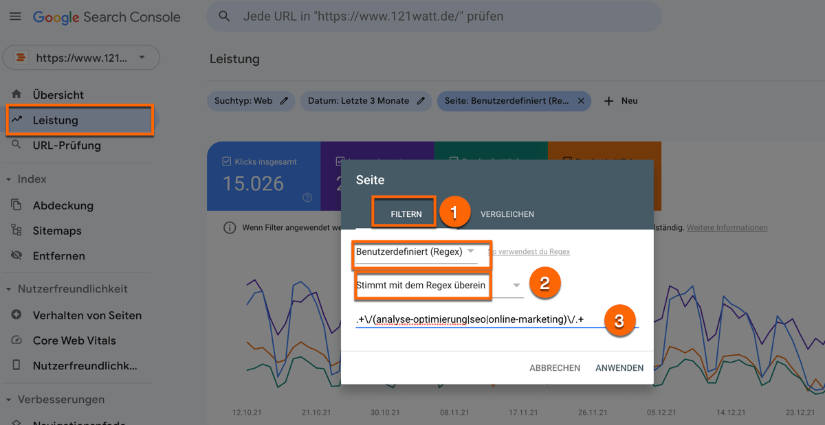 Regulaere Ausdruecke in der Google Search Console verwenden