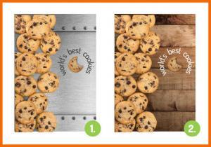 Brand Message: Cookies vor einem Metall-Hintergund und vor einem Holz-Hintergrund