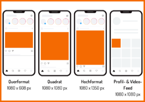 Hier siehst du die verschiednen Bildgröße für IG Videos: Querformat, Quadrat, Hochformat & im Profil-Feed