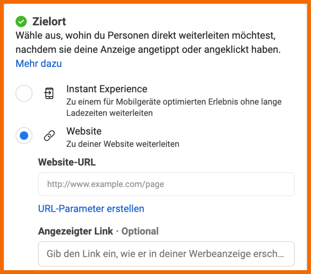 Zielort Meta-Ads