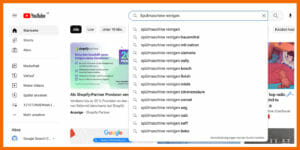 Im Screenshot siehst du, wie du eine Keywordrecherche bei YouTube duchführen kannst