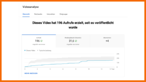 Im Screenshot siehst du den Auszug der YouTube Analytics mit den Videoaufrufen. Du findest sie unter "Analytics > Übersicht"