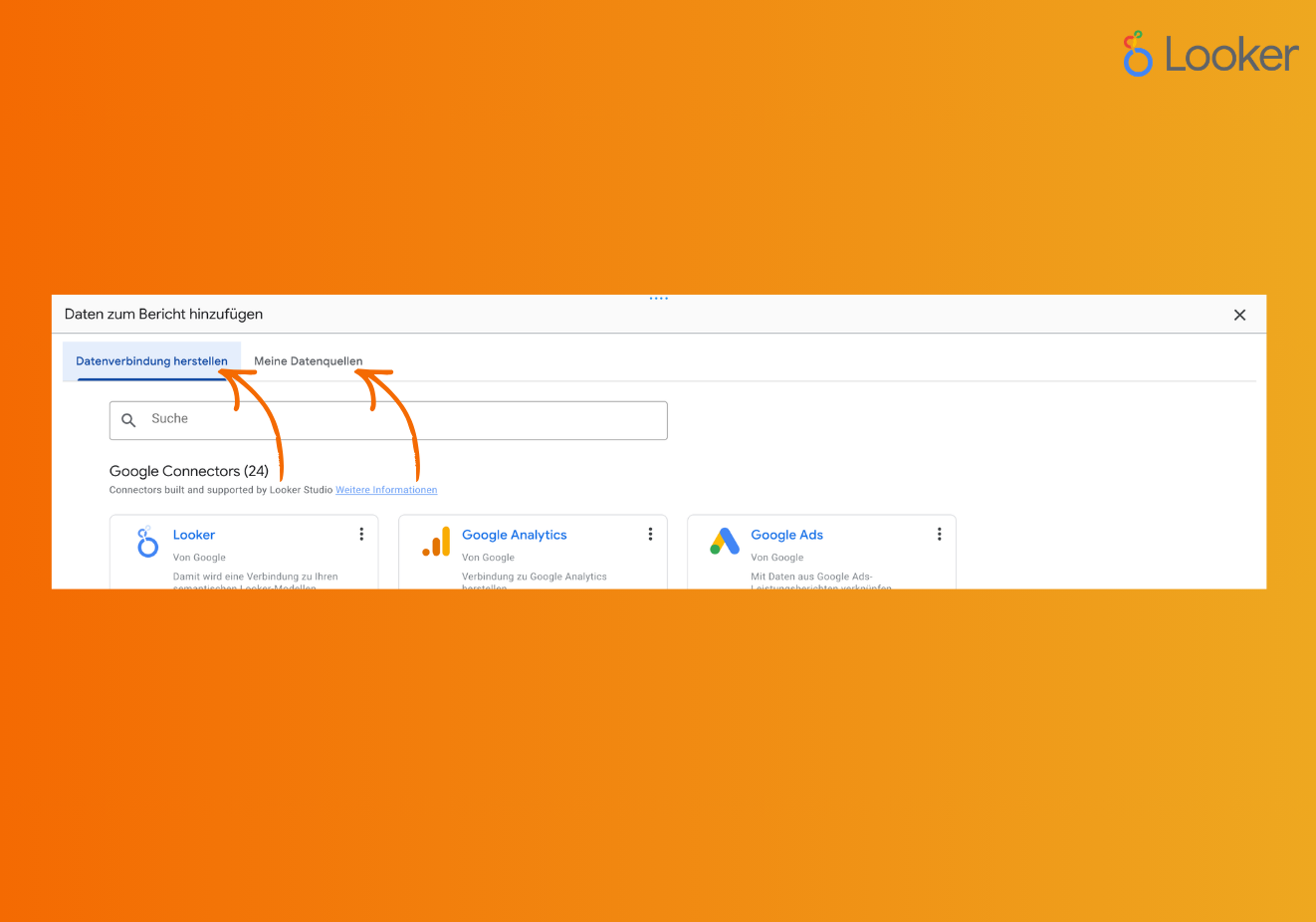 Wähle eine bestehende Datenquelle oder erstelle eine neue, um deinen neuen Bericht zu starten.