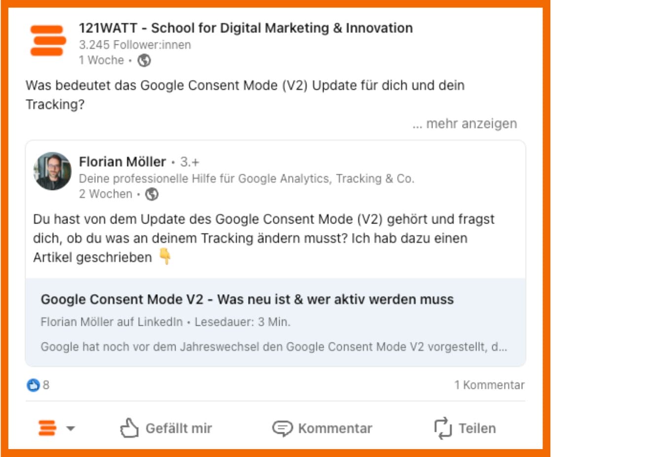 LinkedIn Post der 121Watt