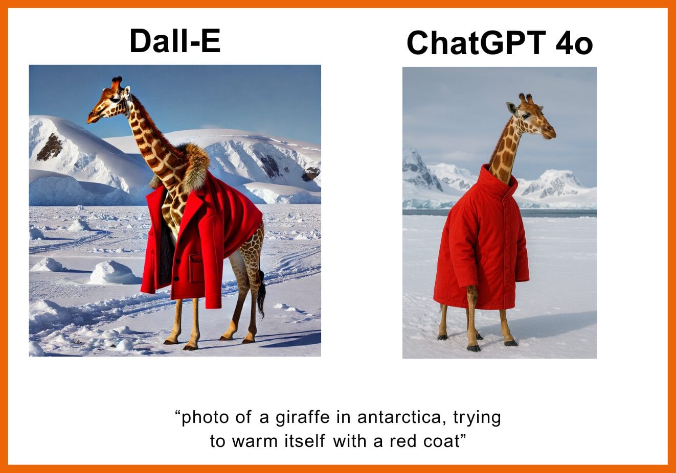 Dall-E vs. ChatGPT 4o: Giraffe in der Antarktis