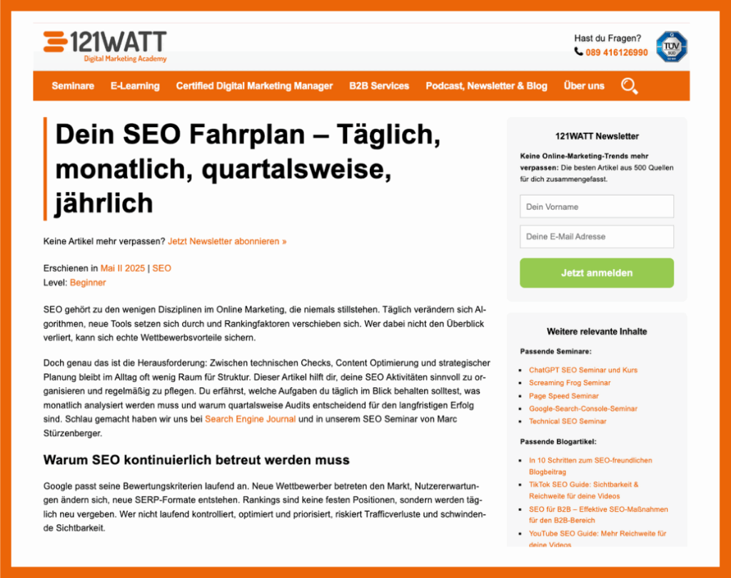 Help-Content: Artikel zum SEO-Fahrplan