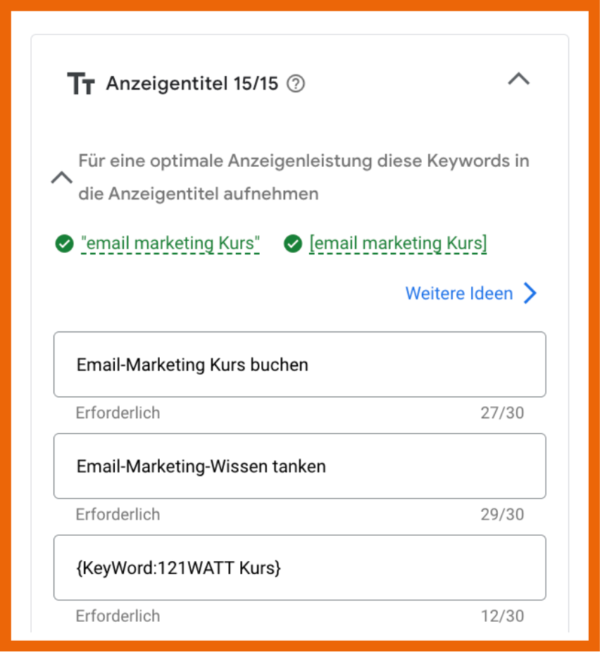 Beispiel für DKI in einer Google Anzeige