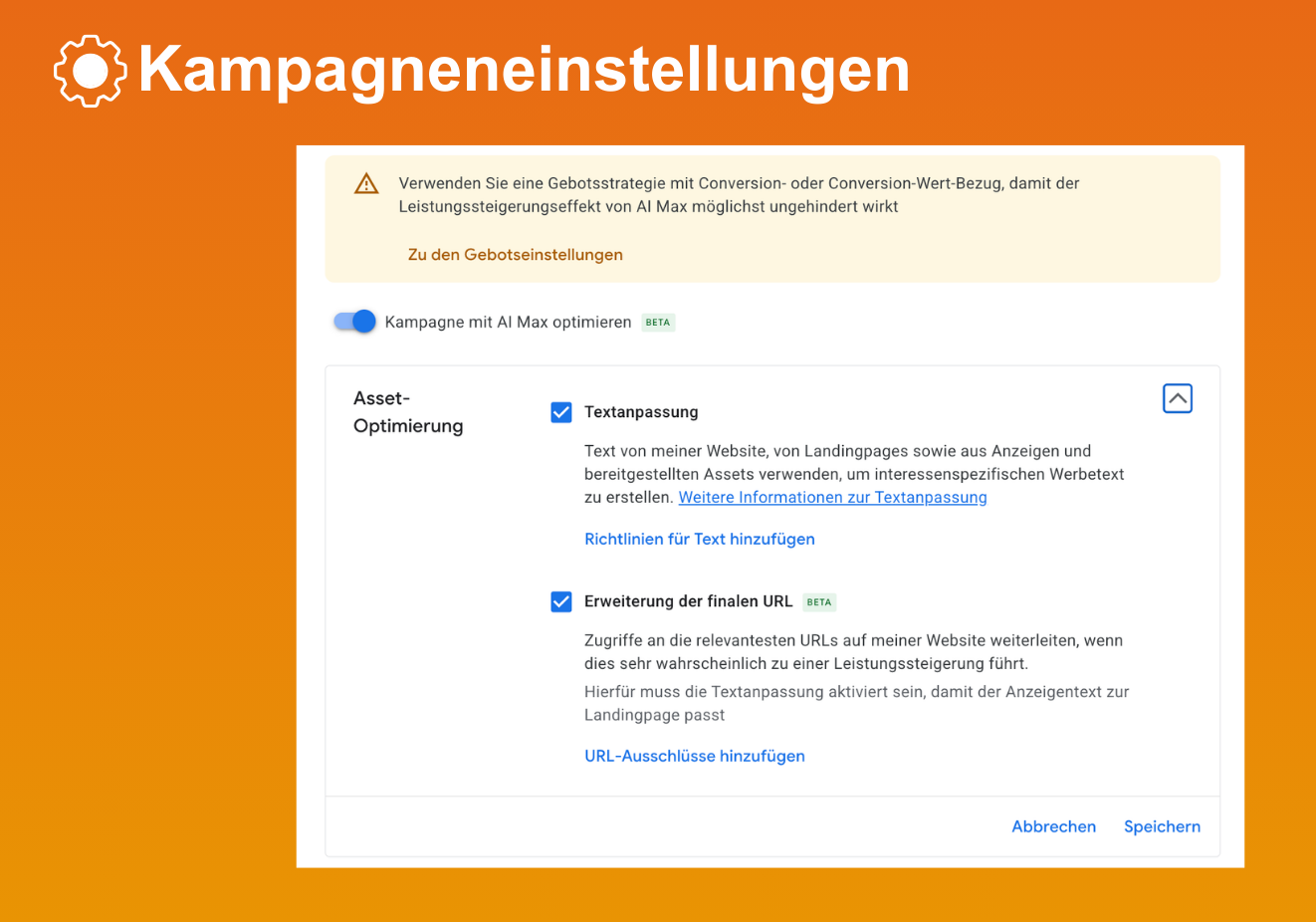 AI Max in bestehenden Suchkampagnen aktivieren