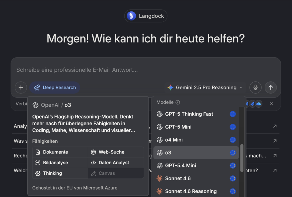 Langdoch biette die Aus- und Abwahl verschiedener Tools, je nachdem wo sie gehostet werden.