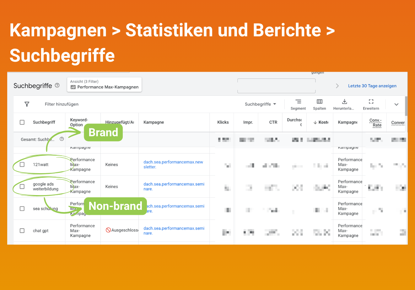 Kampagnen > Statistiken und Berichte > Suchbegriffe