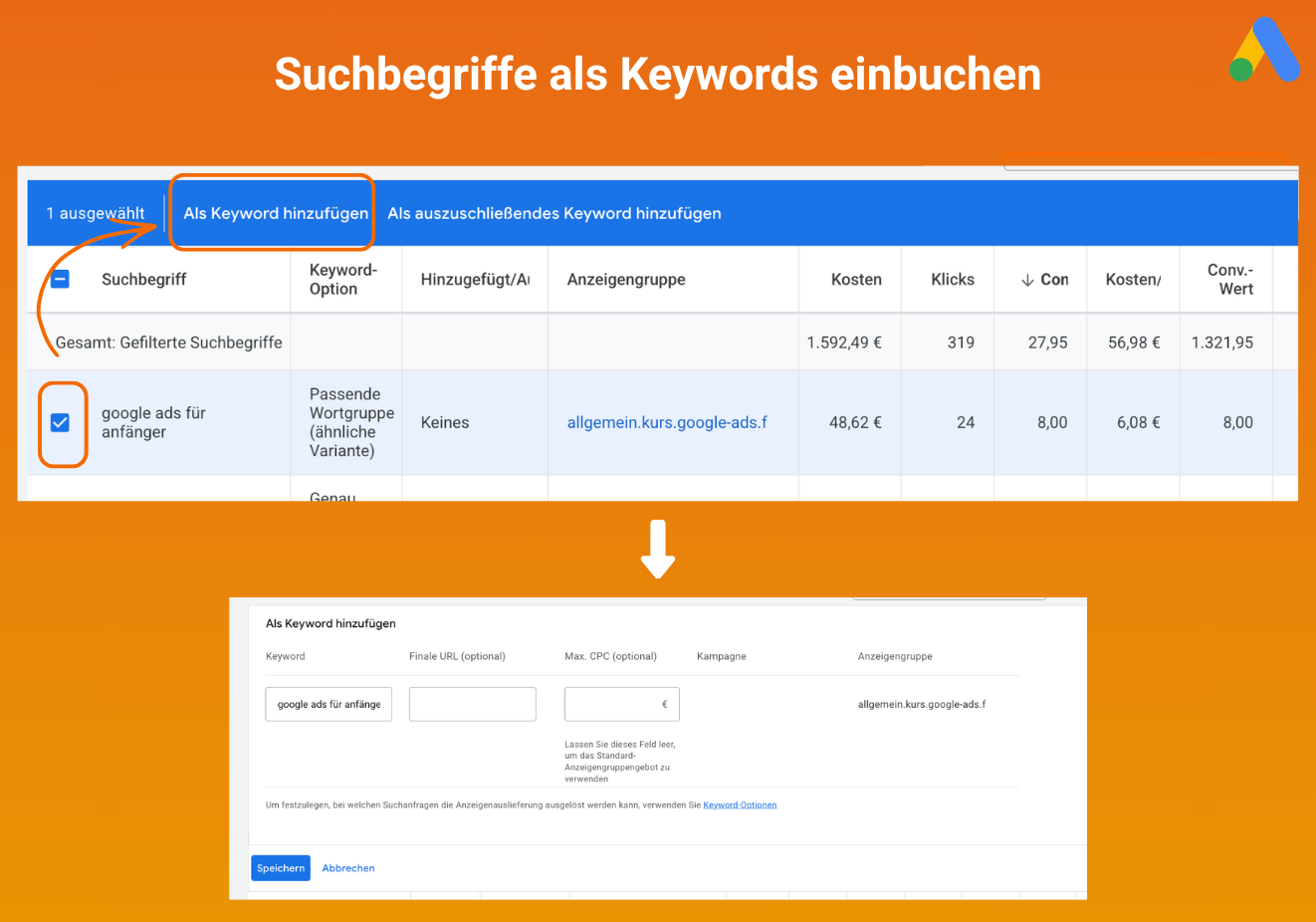 konvertierende Suchbegriffe in Googl Ads als Keywords einbuchen